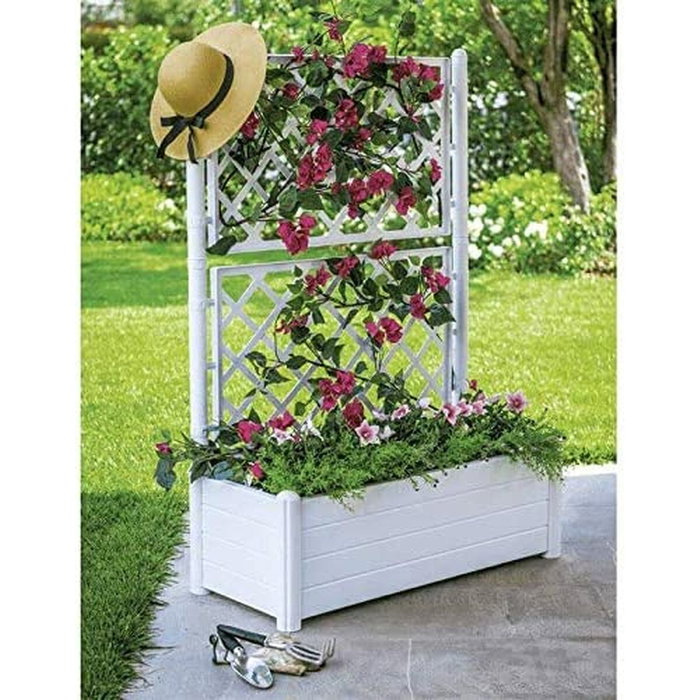 Stefanplast Caja de flores rectangular con enrejado - Acabado en madera - Blanco