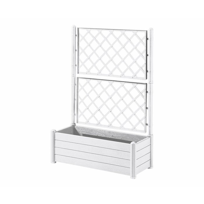Stefanplast Caja de flores rectangular con enrejado - Acabado en madera - Blanco