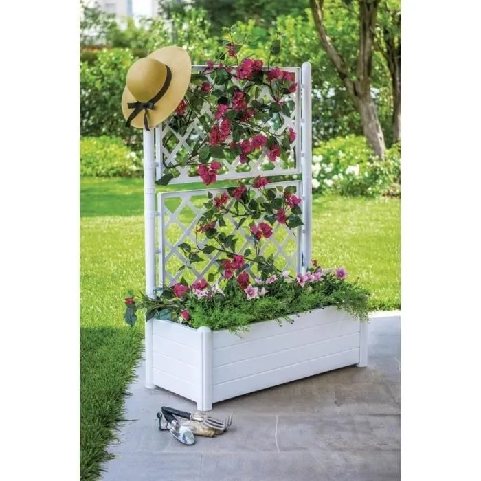 Stefanplast Caja de flores rectangular con enrejado Acabado madera 100x43xH142 cm 80 L Blanco Stefanplast Caja de flores rectangular con enrejado Acabado madera 100x43xH142 cm 80 L Blanco