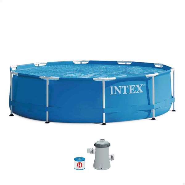 Intex Piscina Redonda Desmontable Metal Frame 305x76 cm (3.05m) con Depuradora de Cartucho, Capacidad 4485 Litros