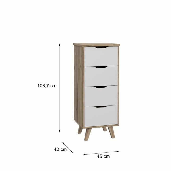 Aucune Cómoda VANKKA con 4 cajones Roble y Blanco