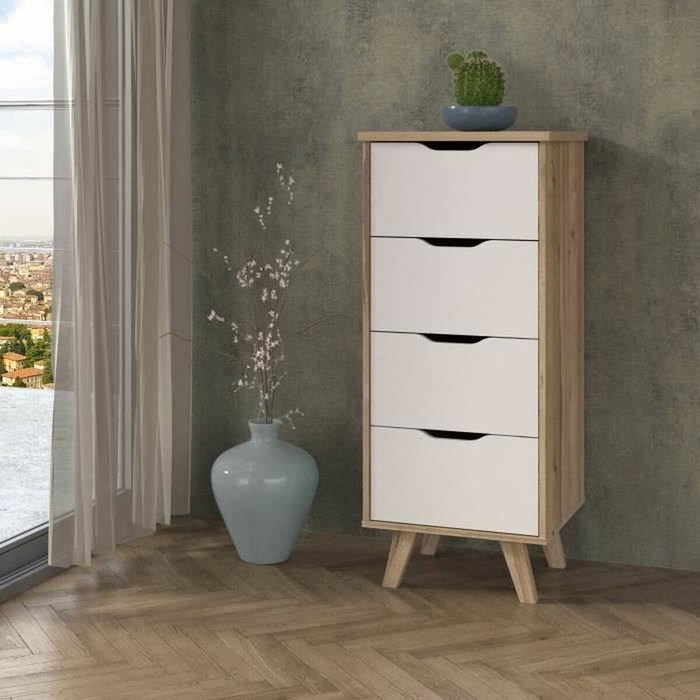 Aucune Cómoda VANKKA con 4 cajones Roble y Blanco