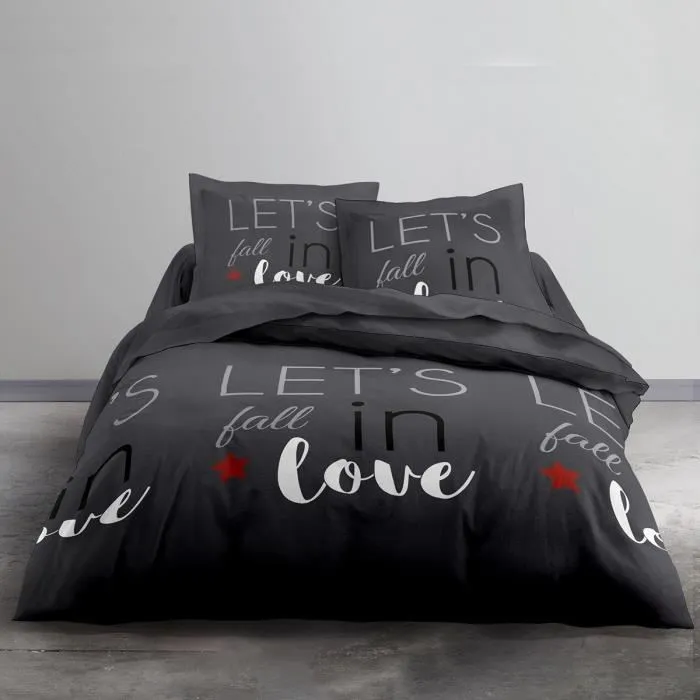 Today Love Juego de Cama 100% Algodón 57 hilos/cm² - Funda Nórdica 240x260 cm y 2 Fundas Almohada 65x65 cm - Estampado Gris