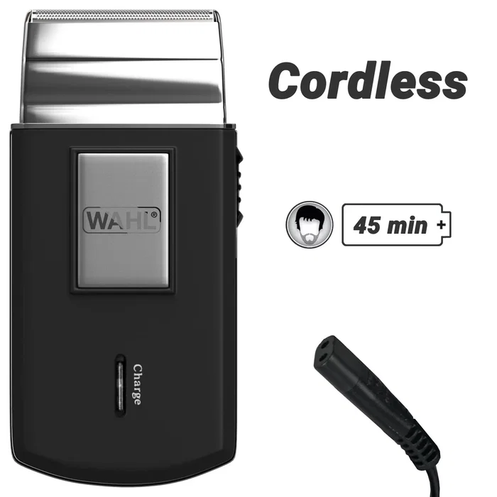 Wahl 03615-1016 Afeitadora Recortadora de Láminas Portátil, Negro/Plata, 45min Autonomía, Incluye Bolsa de Viaje y Accesorios