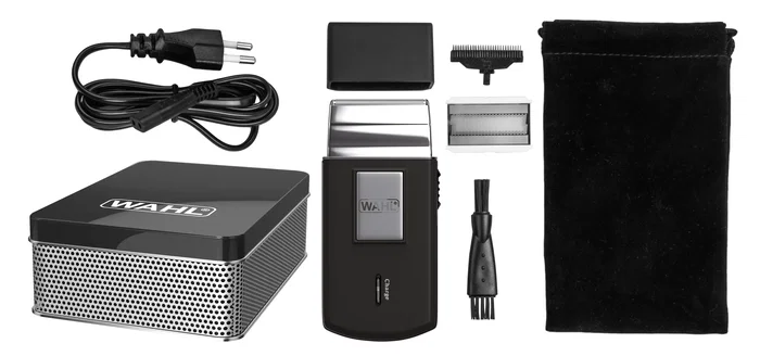 Wahl 03615-1016 Afeitadora Recortadora de Láminas Portátil, Negro/Plata, 45min Autonomía, Incluye Bolsa de Viaje y Accesorios