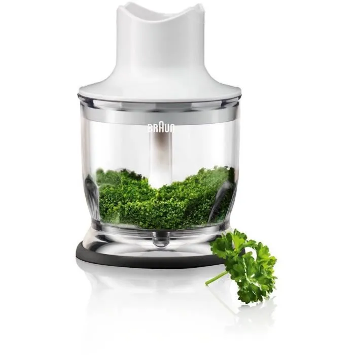 Braun Batidora de mano MQ3025WH con picadora, Blanco y Azul, Tecnología PowerBell Plus y Splash Control