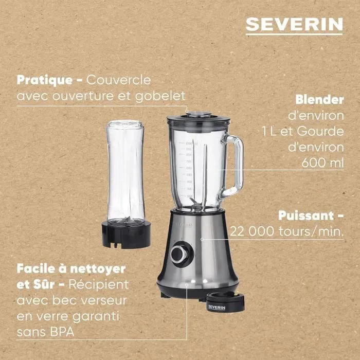 Severin SM3737 Batidora Clásica con Extractor de Nutrientes Mix & Go - Acero Inoxidable