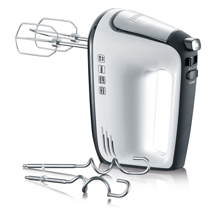 Severin HM 3830 Batidora de Mano, 400 W, 5 Velocidades, Función Turbo, Color Blanco, con Varillas y Ganchos para Amasar