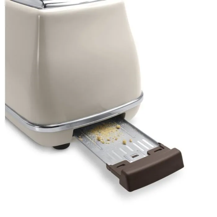 Delonghi Tostadora Icona Vintage CTOV 2103.BG, 900W, 2 rebanadas, 6 posiciones de dorado, funciones descongelación y cancelación, color beige y chocolate
