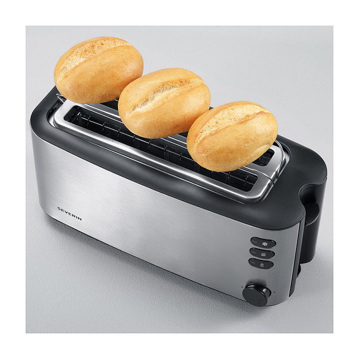 Severin AT 2509 Tostador de 4 Rebanadas, Ranura Larga, Función Descongelar y Recalentar, Control Electrónico, Acero Inoxidable, 1400 W