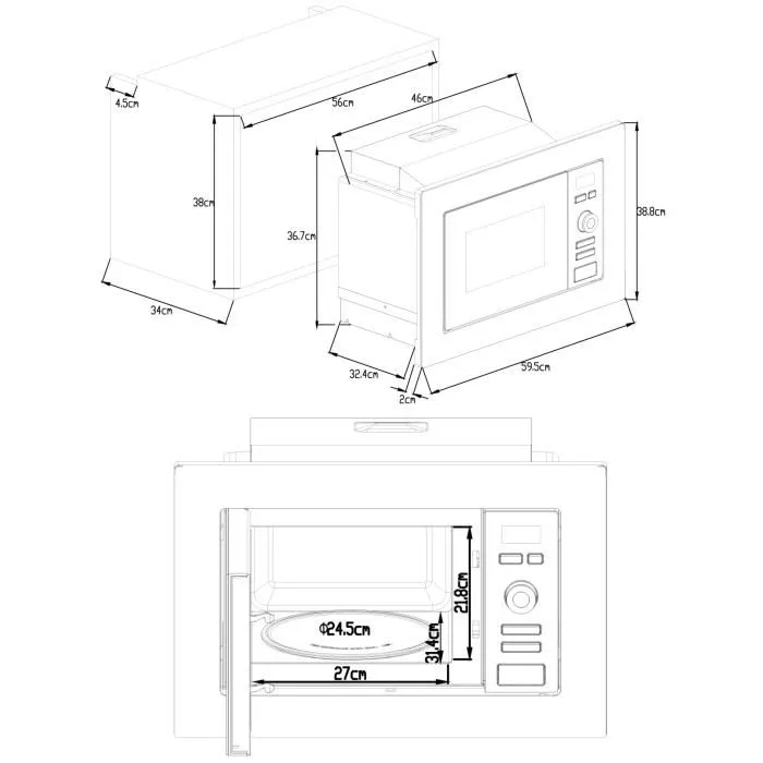 Continental Edison MO20IXEG Horno Microondas 20 Litros con Grill Empotrado