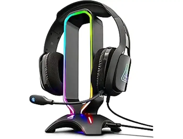 The G-Lab Soporte Universal para Auriculares RGB con 2 Puertos USB Negro