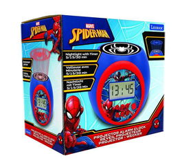 Lexibook Reloj Despertador Spiderman con Proyector y Temporizador, Proyector LED, 8 Idiomas, Para Niños, Edad Mínima 4 Años