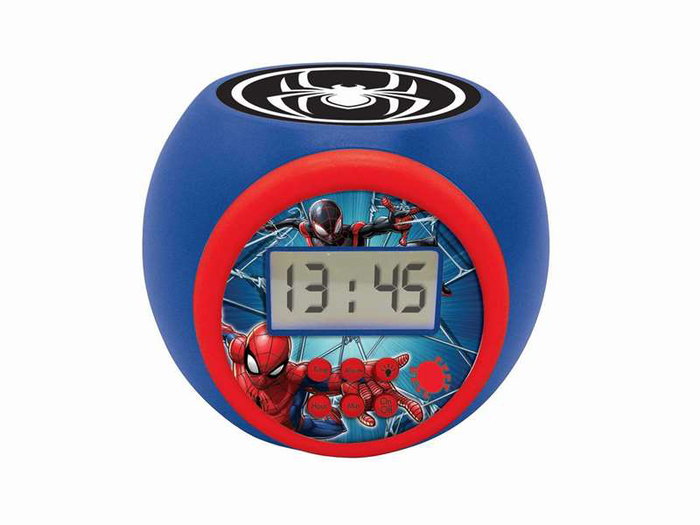 Lexibook Reloj Despertador Spiderman con Proyector y Temporizador, Proyector LED, 8 Idiomas, Para Niños, Edad Mínima 4 Años