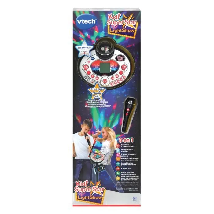 VTECH Micrófono Karaoke Kidi Superstar Lightshow Noir con Efectos de Luz y Bola de Discoteca - Francés