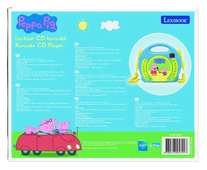 Lexibook Reproductor de CD Karaoke Niños Peppa Pig con 2 Micrófonos