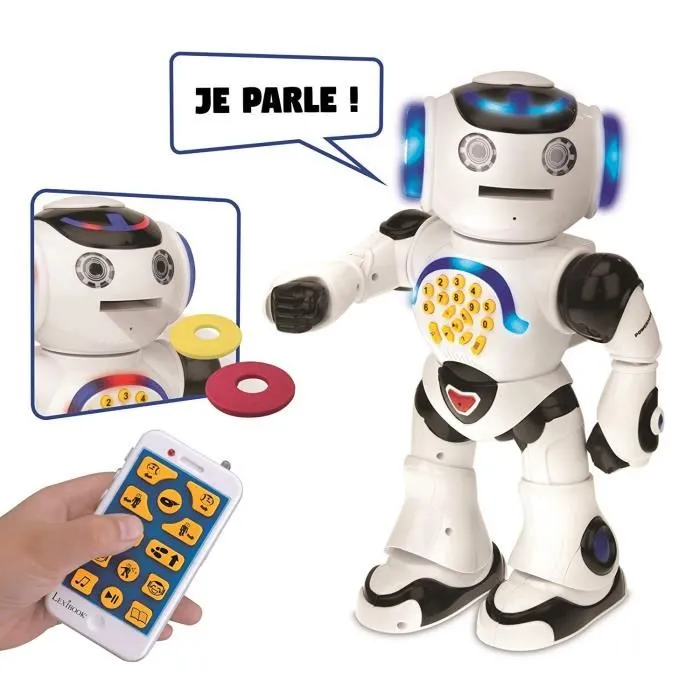 Lexibook Powerman Robot Educativo Interactivo para Jugar y Aprender Bailar Musica Pruebas Educativas Lanzador de Discos para Niños a partir de 4 Años