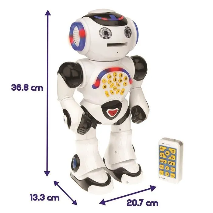 Lexibook Powerman Robot Educativo Interactivo para Jugar y Aprender Bailar Musica Pruebas Educativas Lanzador de Discos para Niños a partir de 4 Años
