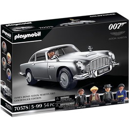Playmobil James Bond Aston Martin DB5 Goldfinger con gadgets, asiento eyector y matrículas giratorias, vehículo icónico de 007