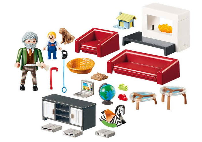Playmobil Casa de Muñecas Salón con Abuelo, Nieto y Muebles