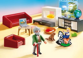 Playmobil Casa de Muñecas Salón con Abuelo, Nieto y Muebles