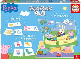 Educa Superpack 4 en 1 Peppa Pig - Juego de Asociación, Duos y 2 Puzzles, Edad 3-5 años