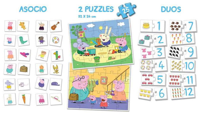 Educa Superpack 4 en 1 Peppa Pig - Juego de Asociación, Duos y 2 Puzzles, Edad 3-5 años