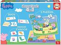Educa Superpack 4 en 1 Peppa Pig - Juego de Asociación, Duos y 2 Puzzles, Edad 3-5 años