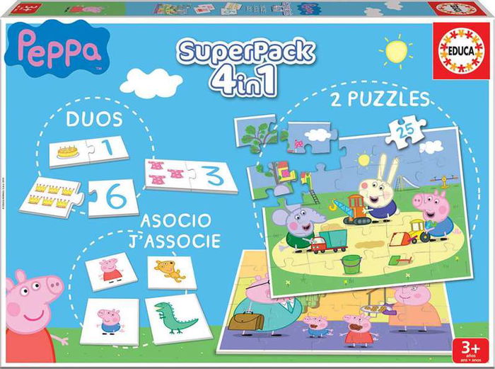 Educa Superpack 4 en 1 Peppa Pig - Juego de Asociación, Duos y 2 Puzzles, Edad 3-5 años