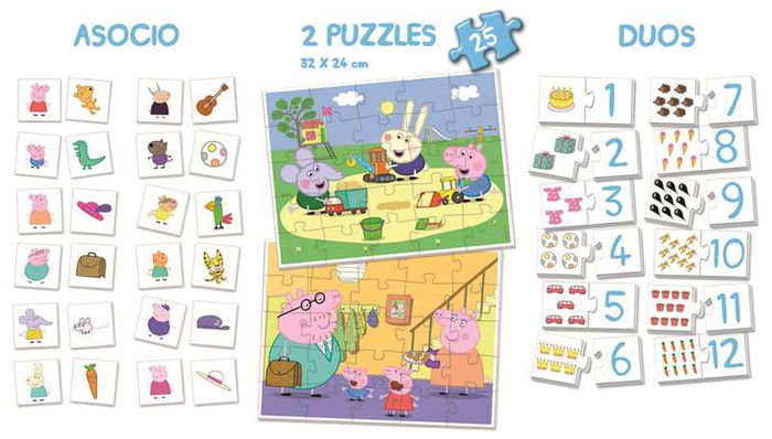 Educa Superpack 4 en 1 Peppa Pig - Juego de Asociación, Duos y 2 Puzzles, Edad 3-5 años