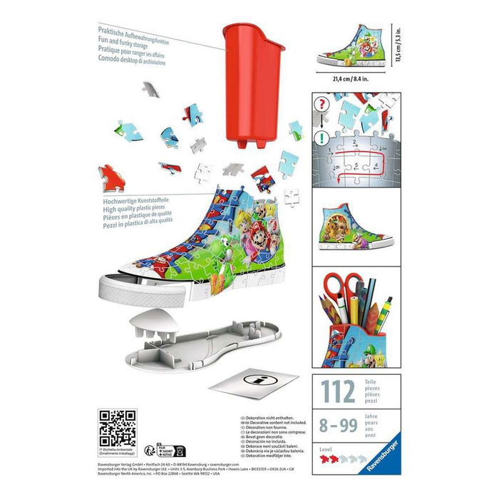 Ravensburger Puzzle 3D Sneaker Super Mario 112678, Portalápices Único con 108 Piezas