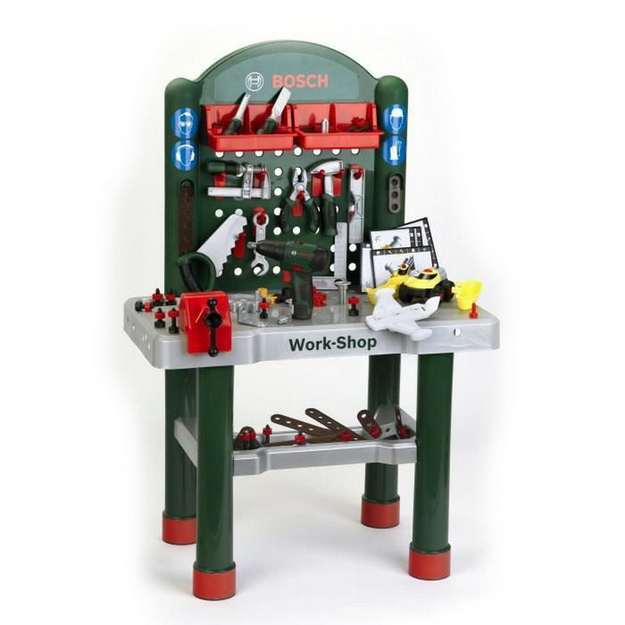 Klein Taller Bosch con destornillador mecánico y vehículo para ensamblar Klein Taller Bosch con destornillador mecánico y vehículo para ensamblar