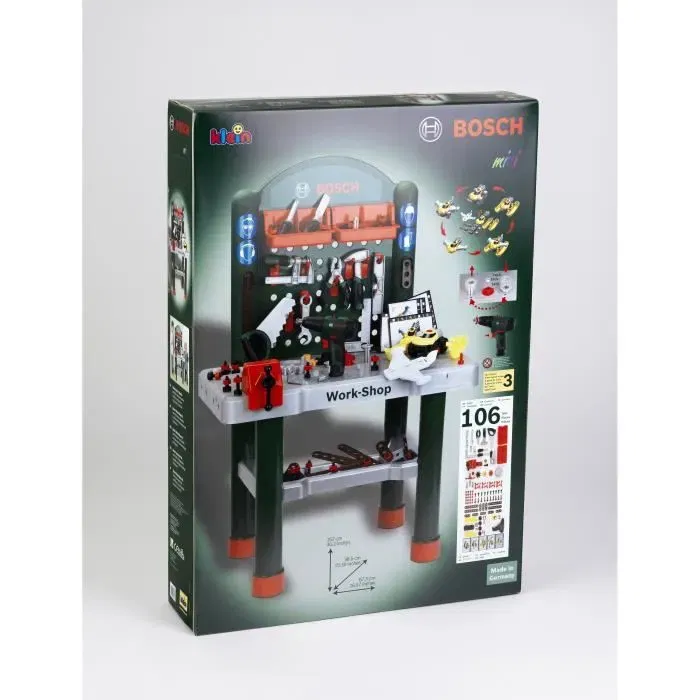 Klein Taller Bosch con Destornillador Mecánico y Vehículo para Ensamblar (3 años y más)
