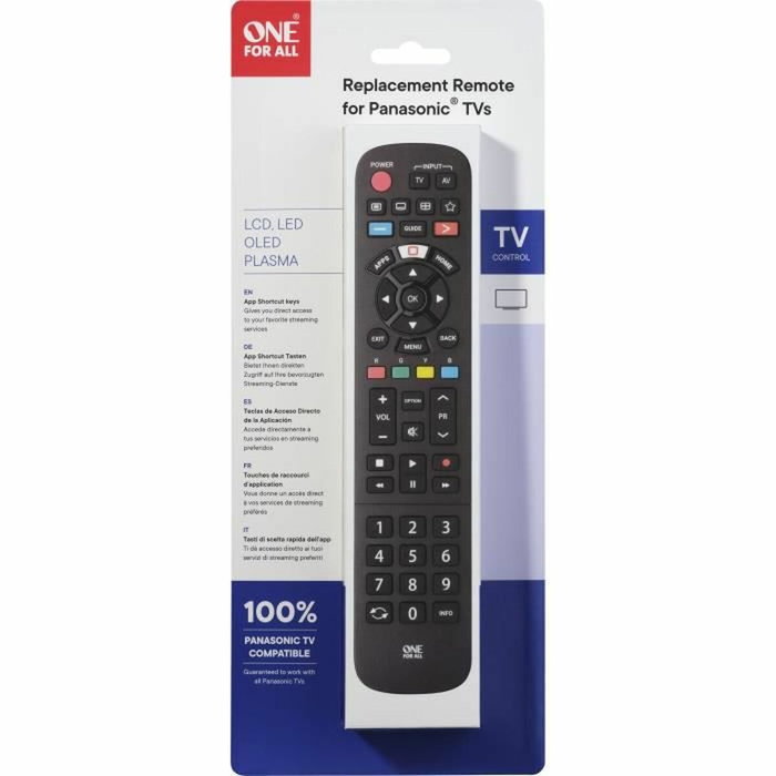 One For All URC4914 Mando a distancia de repuesto para TV Panasonic, Negro
