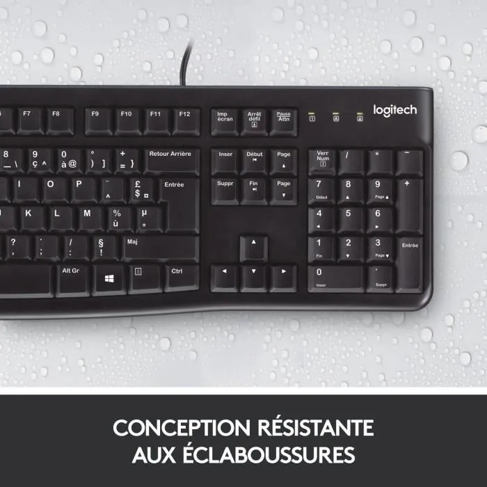 Logitech Teclado K120 Business con Cable USB QWERTY Resistente al Agua Teclas Robustas Plug and Play para PC