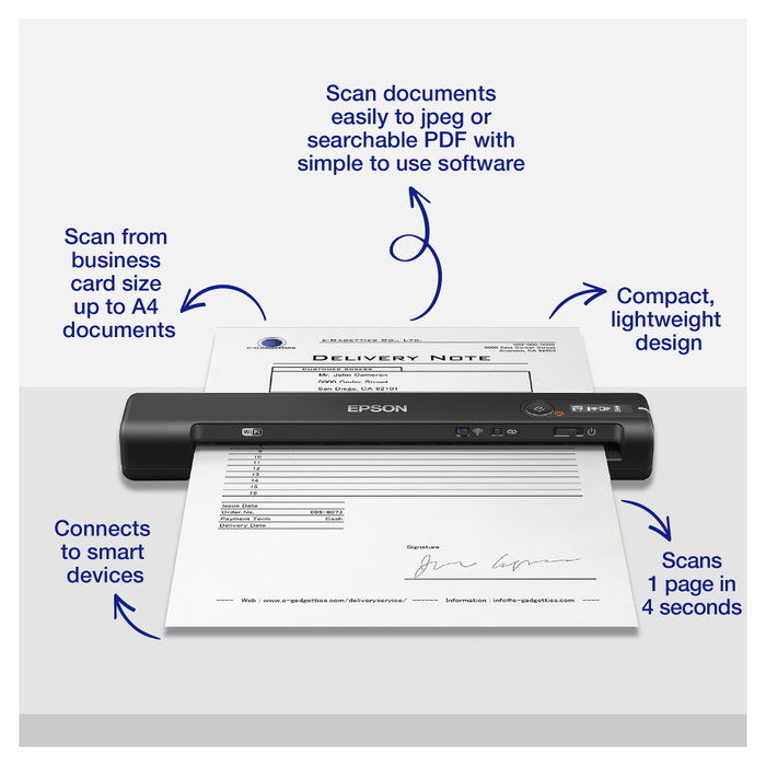 Epson WorkForce ES-60W Escáner Portátil Inalámbrico Negro