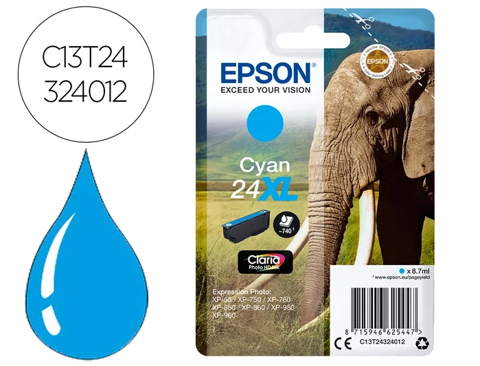 Epson Claria Photo HD Cartucho de Tinta 24XL Cian C13T24324012