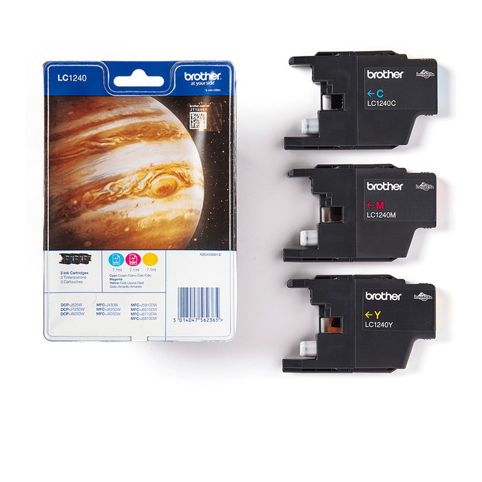 Brother LC-1240RBWBP Cartuchos de Tinta a Base de Pigmentos Cian, Magenta y Amarillo - Alta Capacidad 600 Páginas, Rendimiento Estándar, Multipack para DCP-J y MFC-J