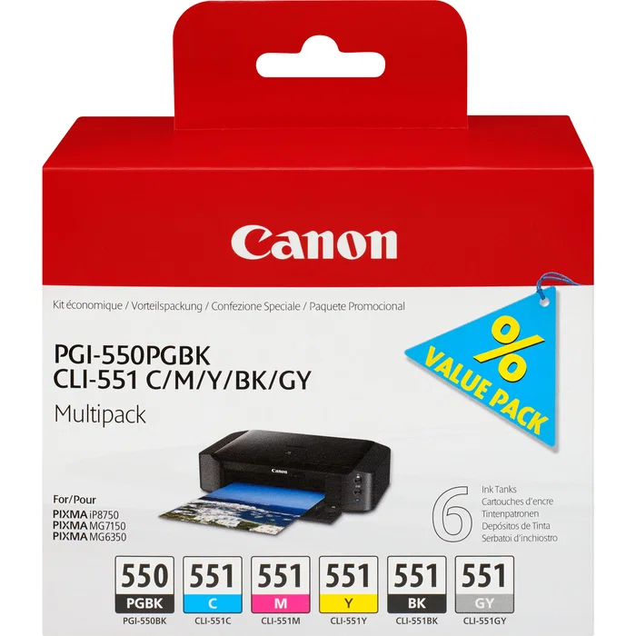Canon Multipack de Cartuchos PGI-550 y CLI-551 (6 colores) Canon Multipack de Cartuchos PGI-550 y CLI-551 (6 colores)