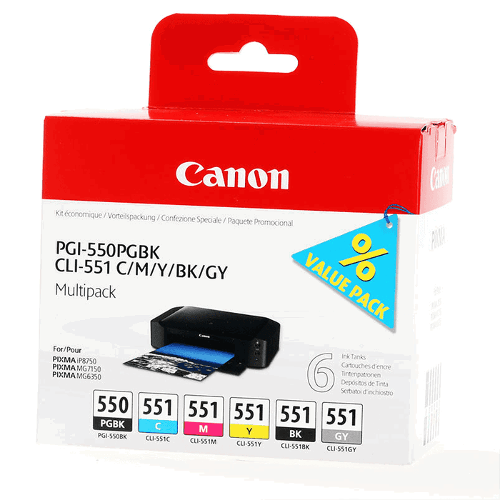 Canon Multipack de Cartuchos PGI-550 y CLI-551 (6 colores) Canon Multipack de Cartuchos PGI-550 y CLI-551 (6 colores)