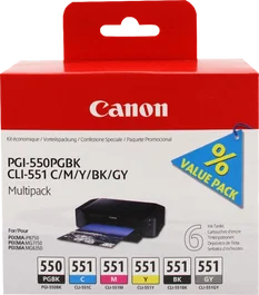 Canon PGI-550+CLI-551 Multipack 6 Cartuchos Negro Cian Magenta Amarillo Gris (6496B005)