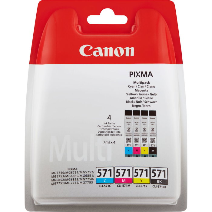 Canon CLI-571 Multipack de 4 Cartuchos (Negro, Cian, Magenta, Amarillo)