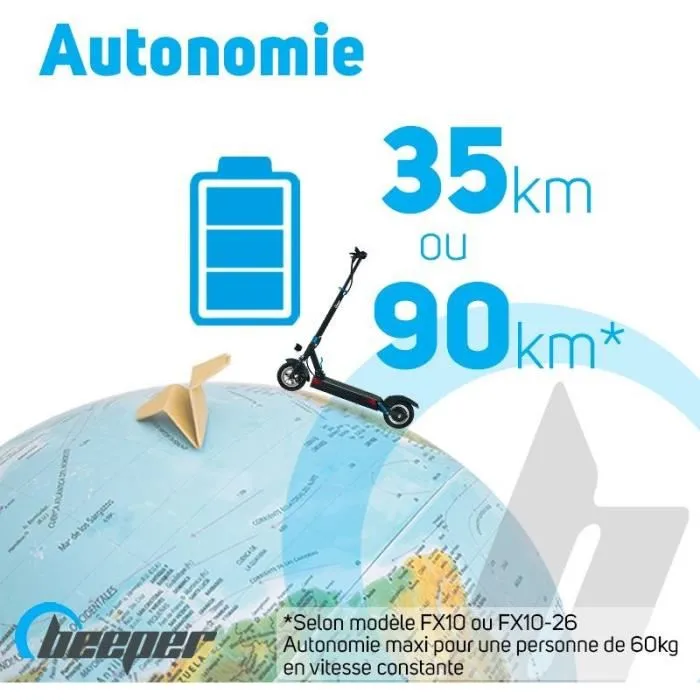 Beeper Patinete Eléctrico MAX FX10-G2-8 con Alarma, 10 Pulgadas, 500W, 48V, 8Ah