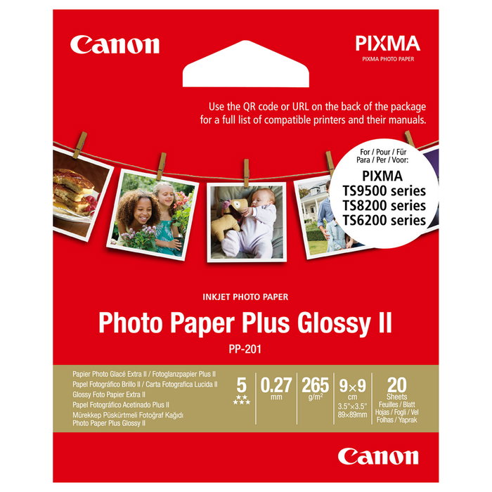 Canon Photo Paper Plus Glossy II PP-201 2311B070, 89x89 mm, 20 hojas