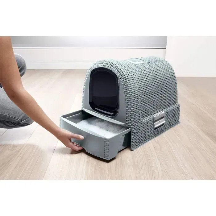 Curver Baño Extensible para Gatos Azul Gris con Pala y Almacenamiento