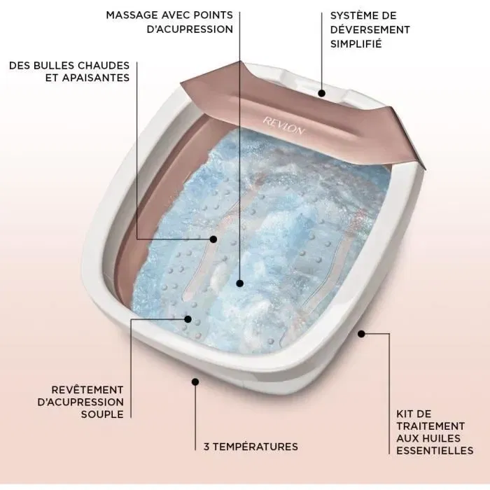 Revlon RVFB7034E Baño de Pies Plegable y Compacto - Spa Thalasso con 3 Temperaturas y Función de Burbuja para un Masaje Relajante