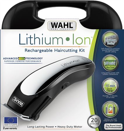 Wahl 79600-3116 Cortapelos Lithium-Ion con y sin Cable, Batería 90min, 8 Peines Guía