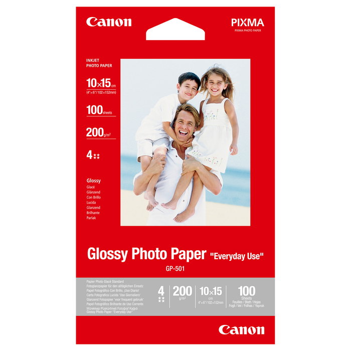 Canon Papel Fotográfico Brillante GP-501 10x15cm, 100 Hojas, Blanco