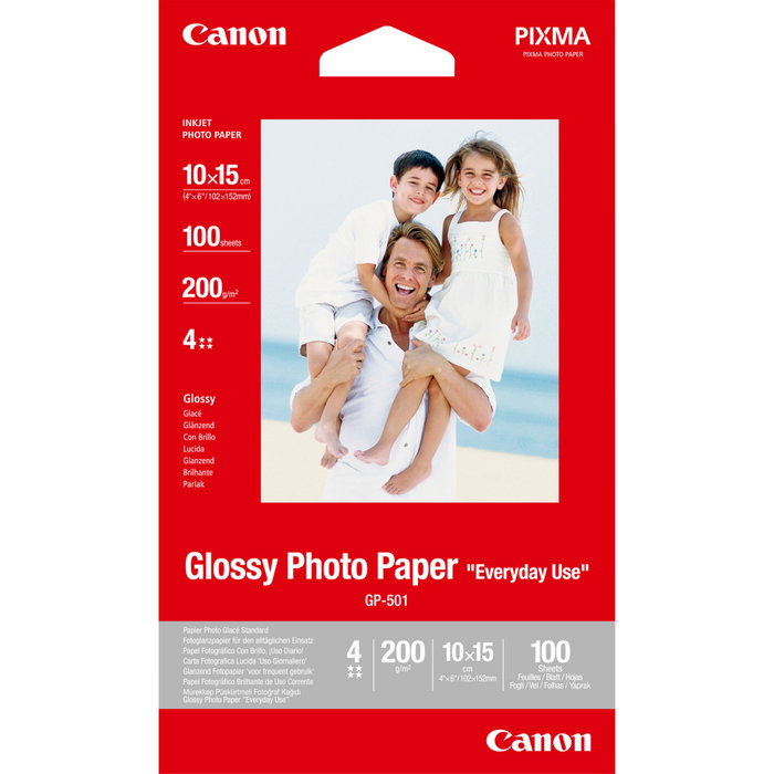 Canon Papel Fotográfico Brillante GP-501 10x15cm, 100 Hojas, Blanco