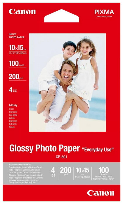 Canon Papel Fotográfico Brillante GP-501 10x15cm, 100 Hojas, Blanco